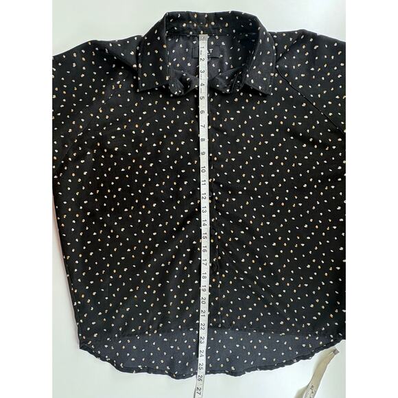 Oat New York Printed Button Down Short Sleeve Blouse Top Size Small Career Chic - Picture 9 of 9